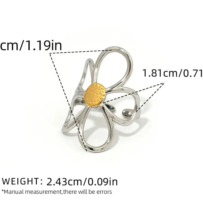 Stainless Steel Daisy Flower Ring for Women Gold Silver Open Stylish Jewelry Gift