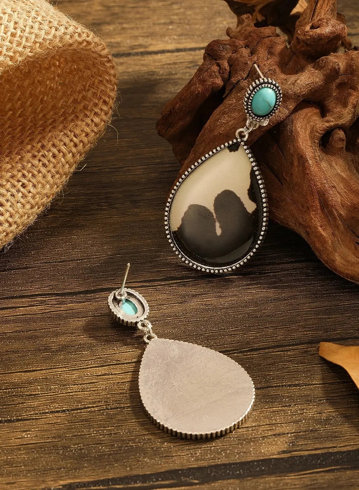 Vintage Oval Resin Cow Pattern Pendant Earrings Turquoise Women's Jewelry
