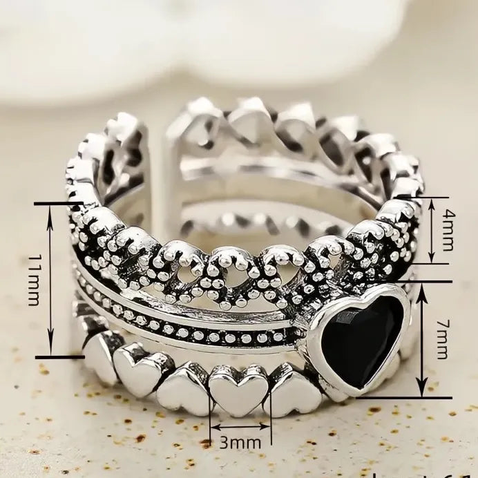 Black Heart Hollow Out Brass Women’s Cocktail Ring Trendy Elegance Gift