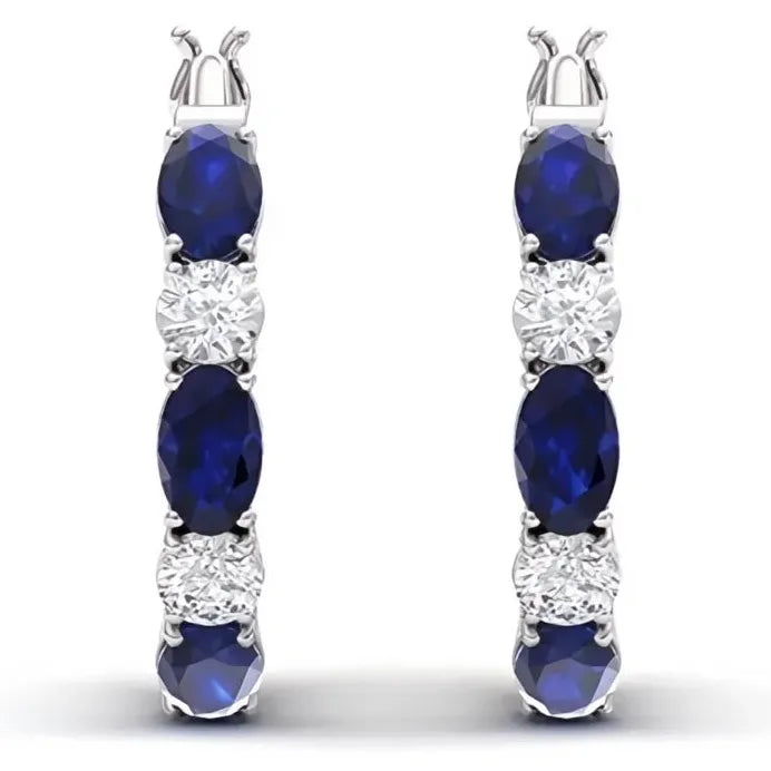 Trendy Women's Geometric Hoop Earrings with Blue White Cubic Zirconia