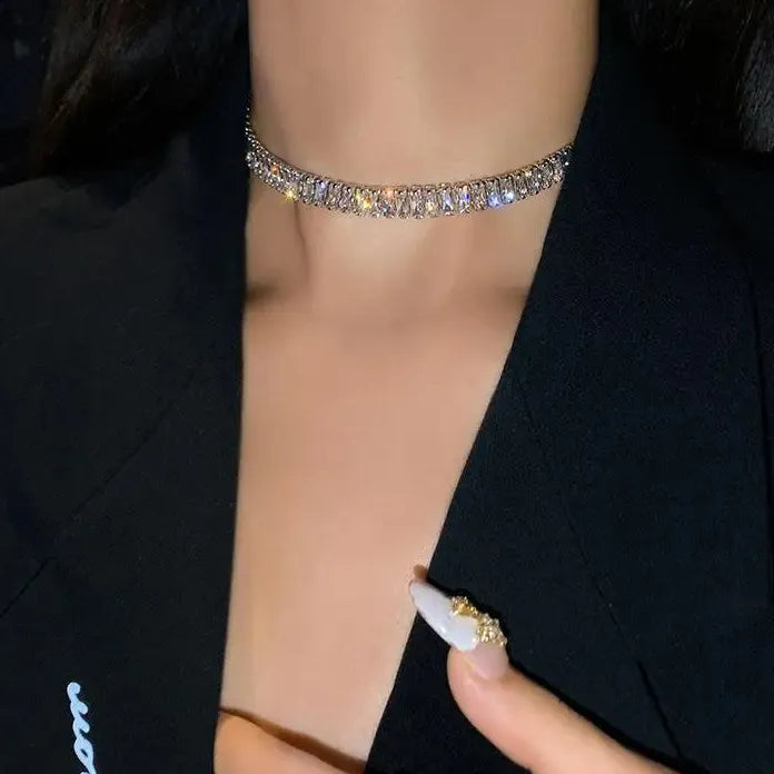 Luxury Rhinestone Geometric Circle Choker Necklace for Women Fashion Jewelry