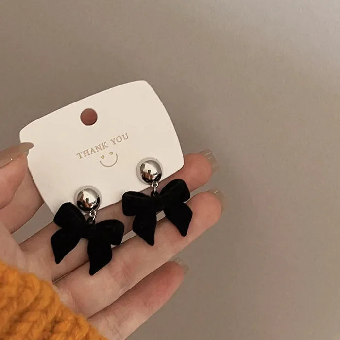 Vintage Black Zinc Alloy Bowknot Drop Earrings for Women Y2K Jewelry