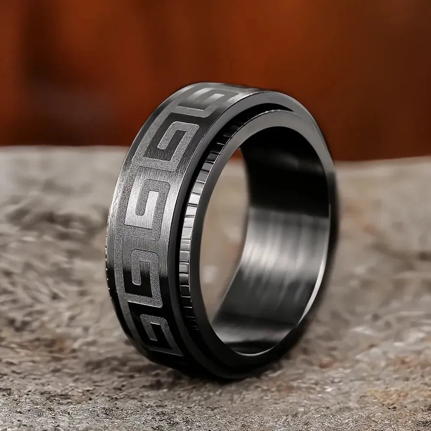 Simple Titanium Steel Couple Rings for Men Women Rotating Embossed Great Wall Pattern Fashion Jewelry Gifts