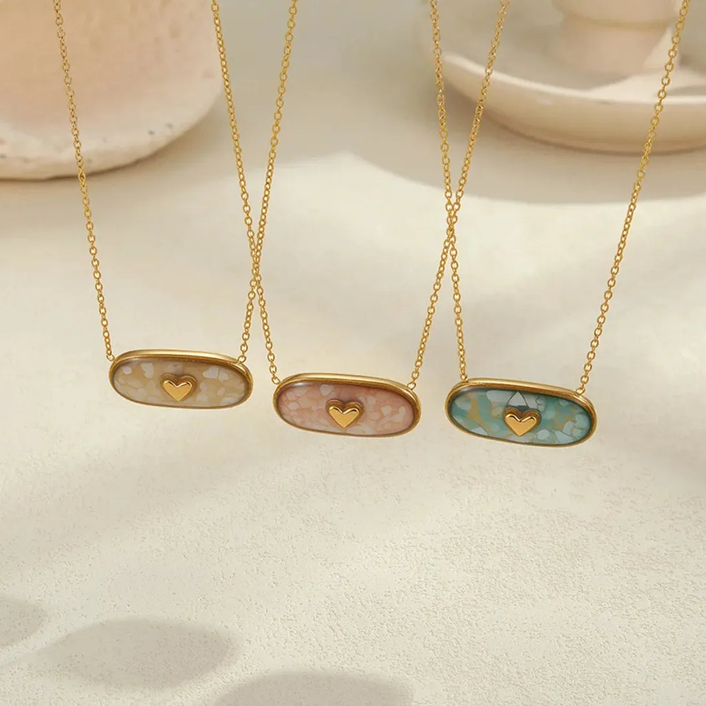 Stainless Steel Love Heart Necklace Women’s Clavicle Choker Dripping Oil Shell Pendant