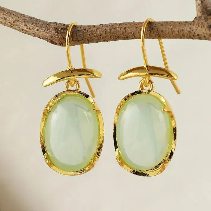 Bohemian Oval Metal Inlaid Synthetic Gemstone Hook Earrings for Women