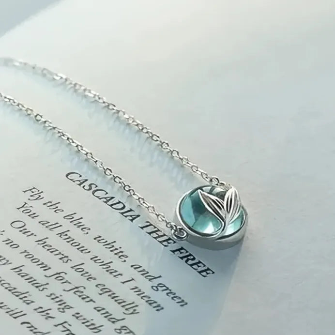 Trendy Geometric Mermaid Tail Pendant Necklace with Blue Stone Gift