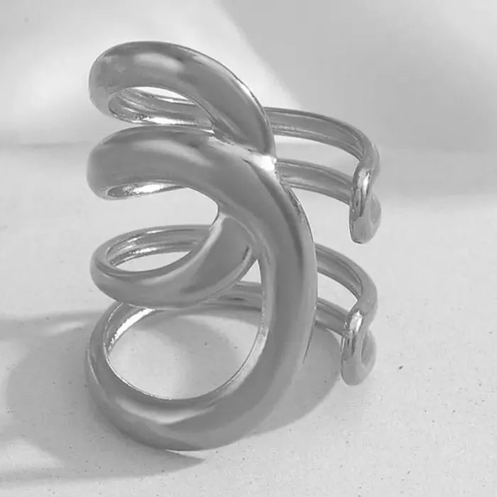 Stainless Steel Geometric Wide Cross Cocktail Ring for Women Men Fashion Jewelry