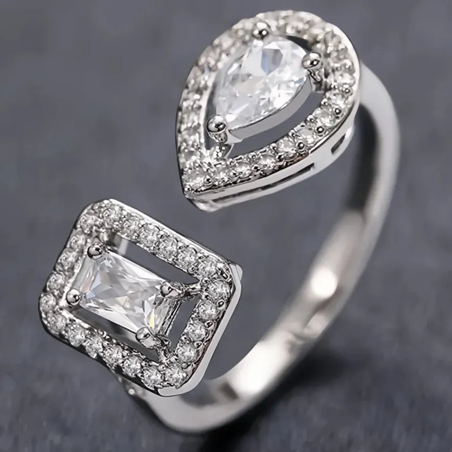 Geometric Cuff Opening Ring for Women Silver Gold Color Cubic Zirconia Fashion Jewelry