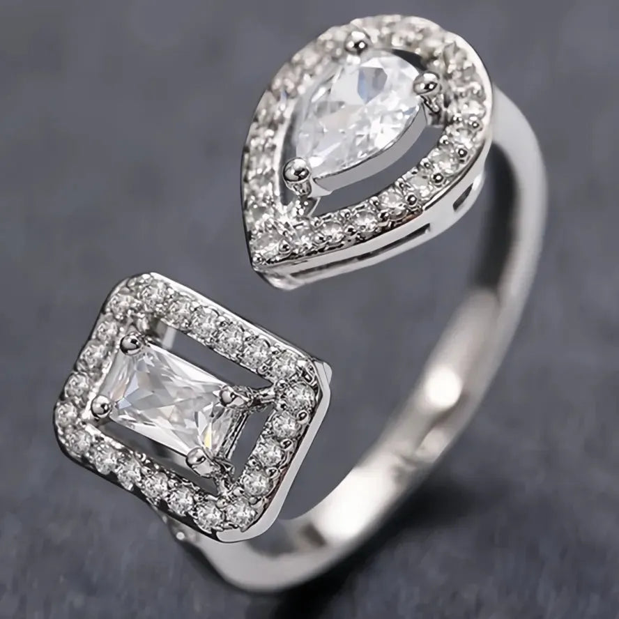 Geometric Cubic Zirconia Cuff Ring for Women Silver Gold Color Fashion Jewelry Brass