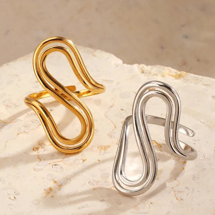 Adjustable Stainless Steel S Letter Ring Women Double-Layer Vintage Punk Jewelry