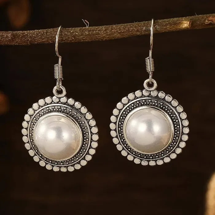 Vintage Silver Imitation Pearl Drop Earrings Women Zinc Alloy Dangle Jewelry