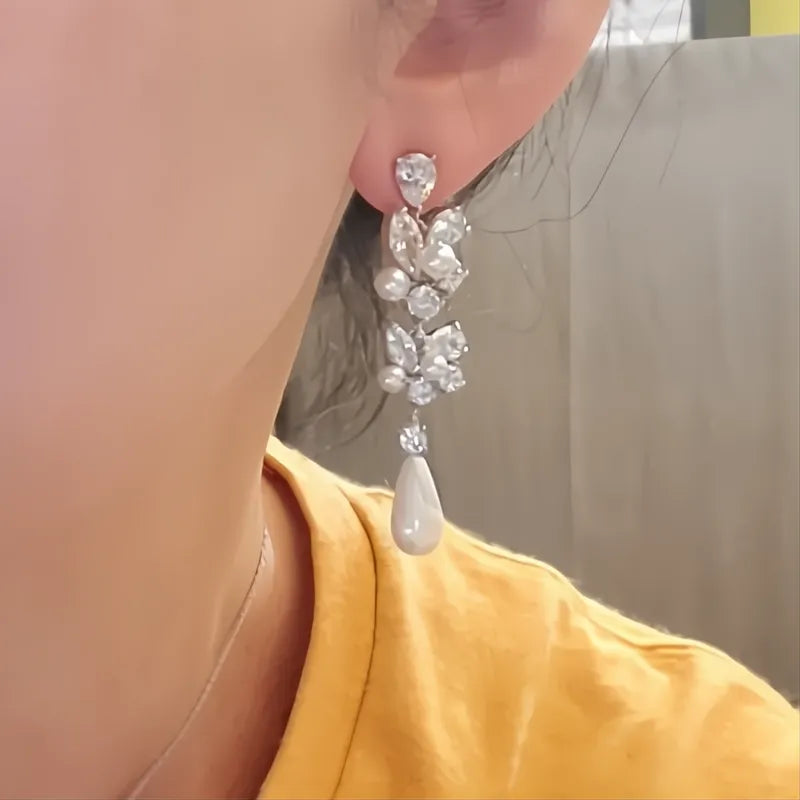 Aesthetic Bridal Imitation Pearl Dangle Earrings Luxury Trendy Engagement Wedding Jewelry for Women