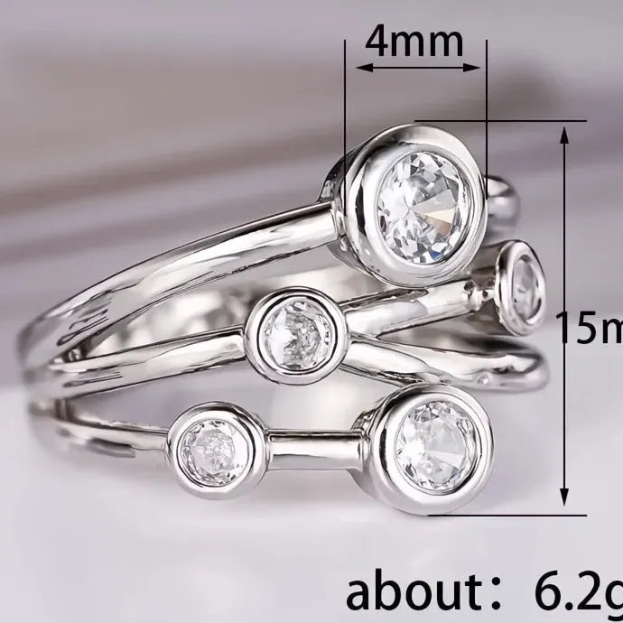 Silver Cubic Zirconia Geometric Brass Ring for Women Daily Wear Jewelry