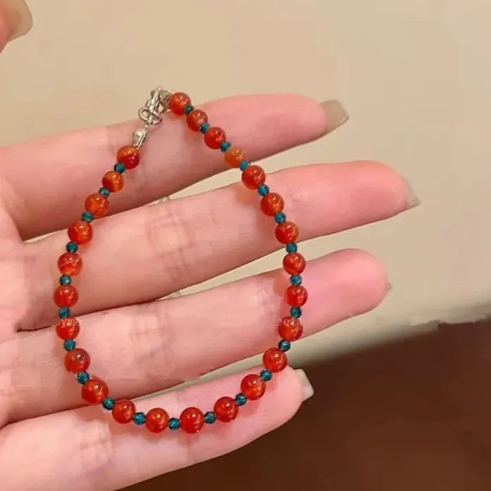 Vintage Red Blue Crystal Beaded Double-Layer Y2K Bracelet for Women Couples Jewelry
