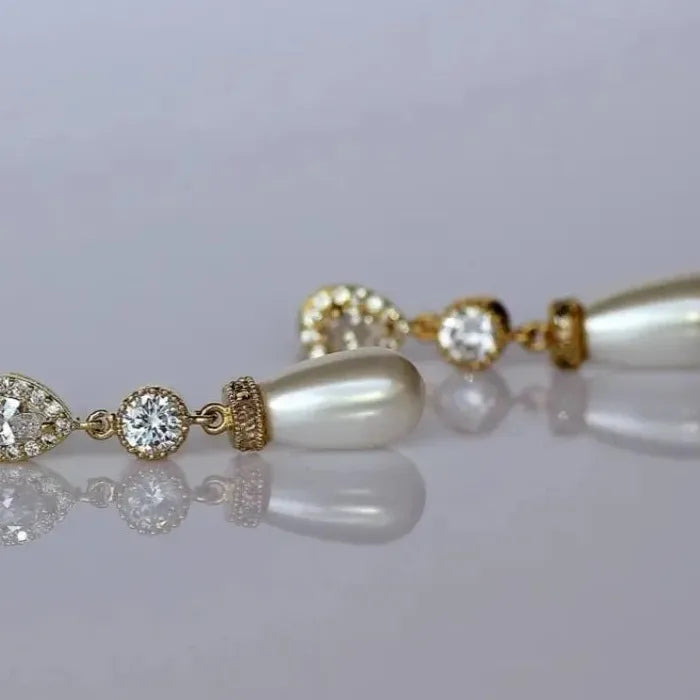 Elegant Imitation Pearl Drop Earrings with Cubic Zirconia for Women Wedding Party