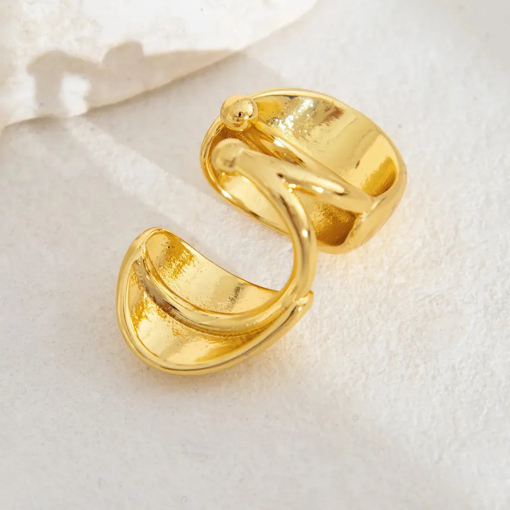 Vintage Zinc Alloy Double-Layer Clip Earrings Women Glossy C Shape Ear Cuff Y2K