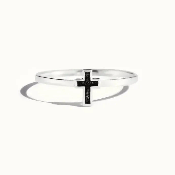 Trendy Women's Cross Ring Brass with Black Epoxy Glaze Finger Jewelry