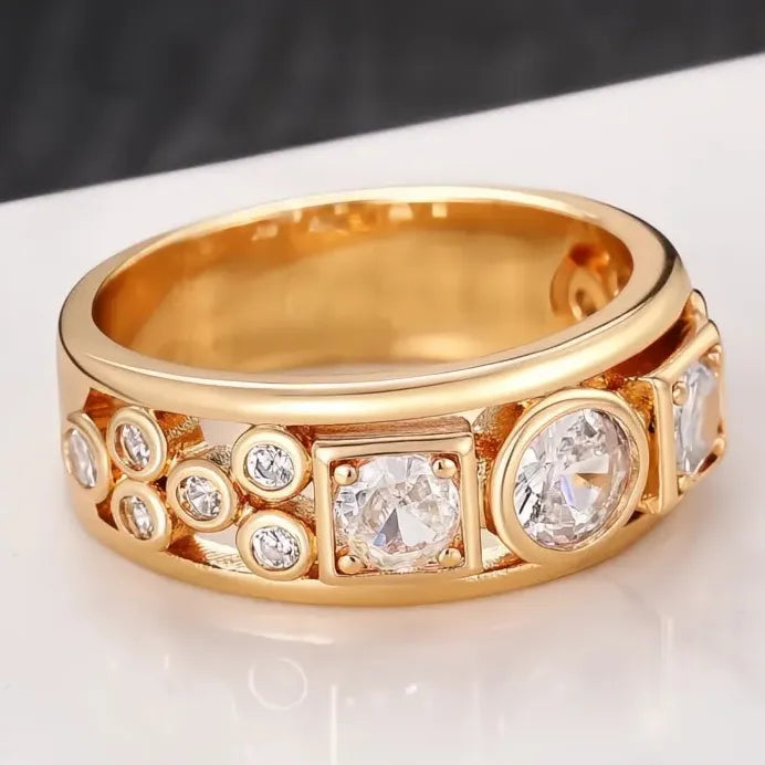 Geometric CZ Gold Color Wedding Bands for Women Fashion Rings