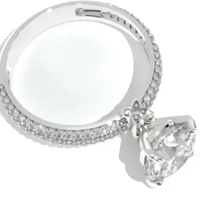 Elegant Brass Cubic Zirconia Cocktail Ring Women Wedding Band