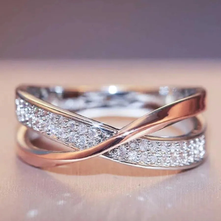 Fresh Two Tone X Shape Zinc Alloy Cross Ring for Women Wedding Jewelry Trend