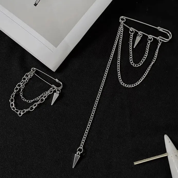 Vintage Dark Geometric Tassel Brooch for Men and Women Zinc Alloy Rhinestones