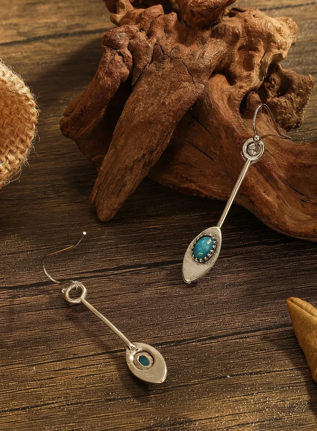 Retro Deep Blue Water Drop Earrings Zinc Alloy Metal Pendant Jewelry