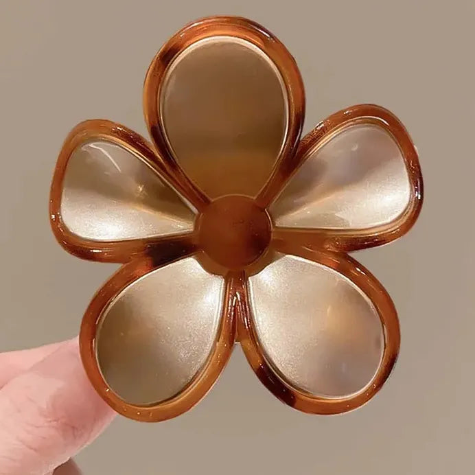 Glossy Acrylic Five Petal Flower Hair Claw Clip Floral Ponytail Accessory