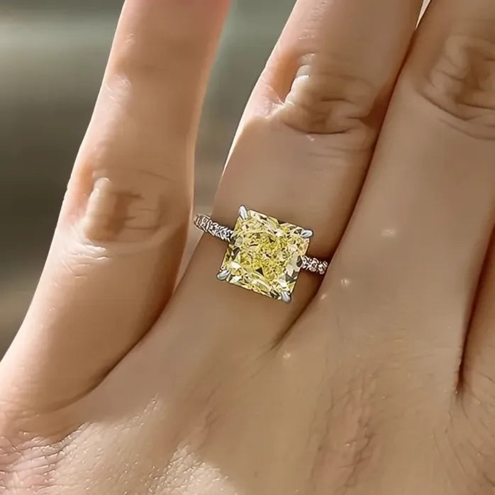 Elegant Square Yellow CZ Brass Wedding Band Ring for Women Gift