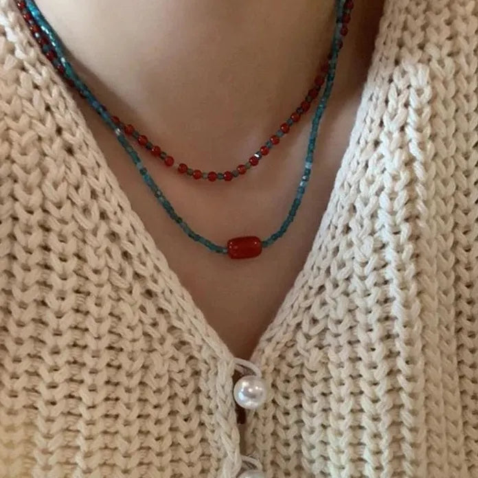 Crystal Pendant Necklace Geometric Cube Beaded Choker for Women