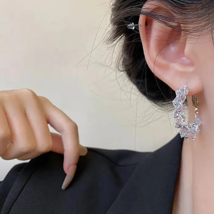 Crystal Geometric Copper Stud Earrings for Women Fashion Jewelry Gift