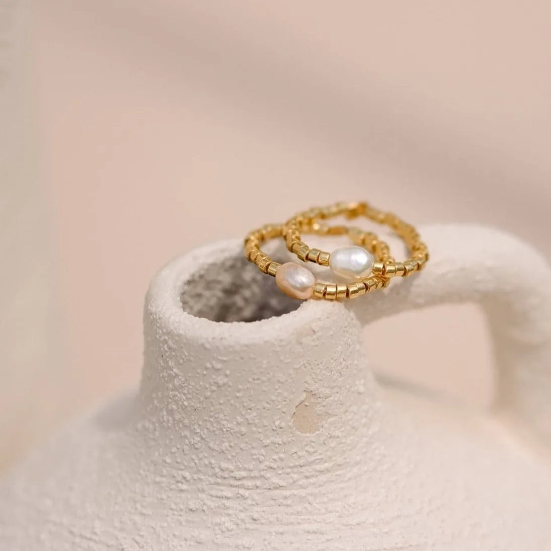 18k Gold Plated Stainless Steel Freshwater Pearl Ring for Women Bride Gift