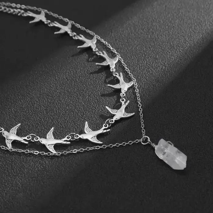 Creative Metal Flying Bird Double Layer Choker Necklace for Men Women Jewelry