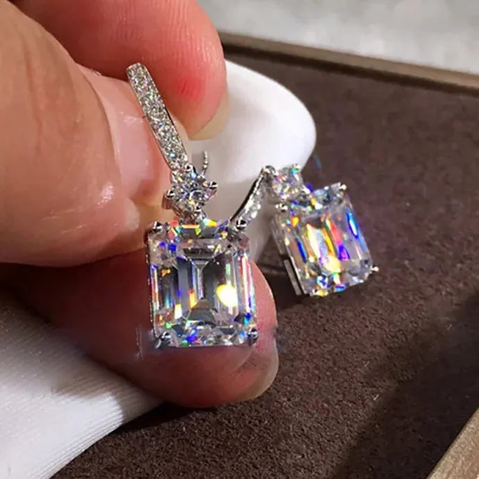 Elegant Cuboid Cubic Zirconia Dangle Earrings Silver Plated Jewelry