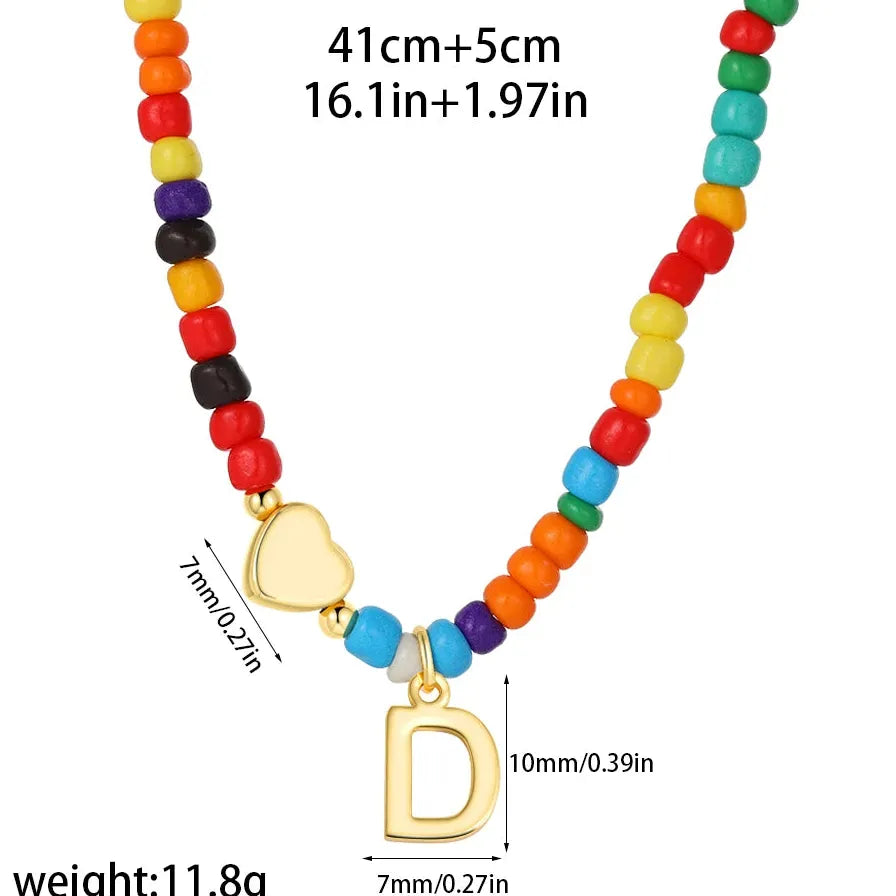 18k Gold Plated Alphabet Letter Pendant Necklace Beads Mini Heart Choker Women
