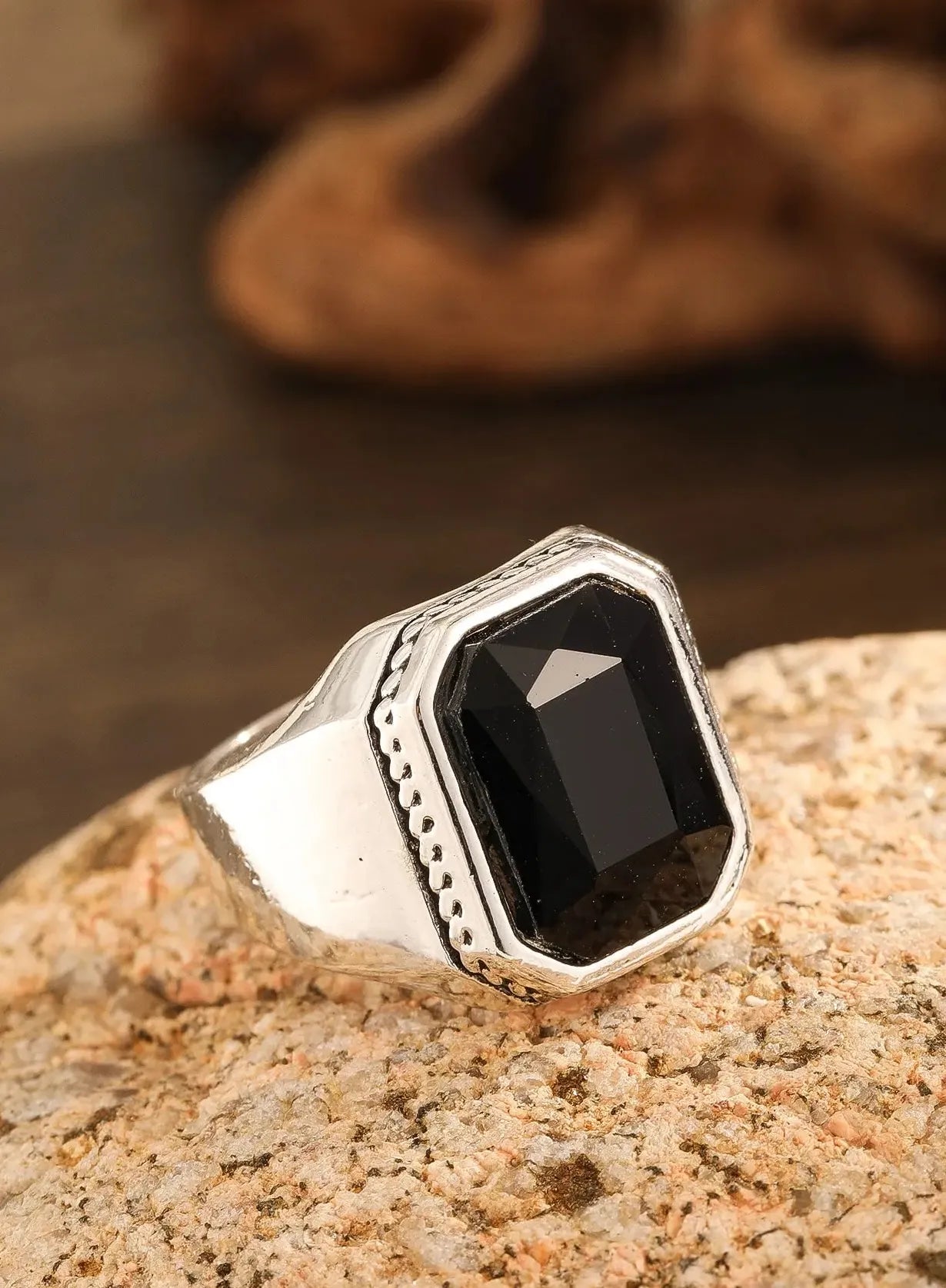 Men's Retro Alloy Plated Square Ring Steel Color Vintage Style Jewelry