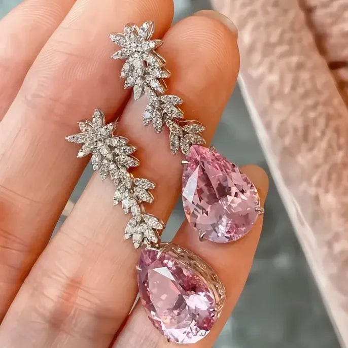 Elegant Women Geometric Drop Earrings Copper Alloy Pink Pear Cubic Zirconia