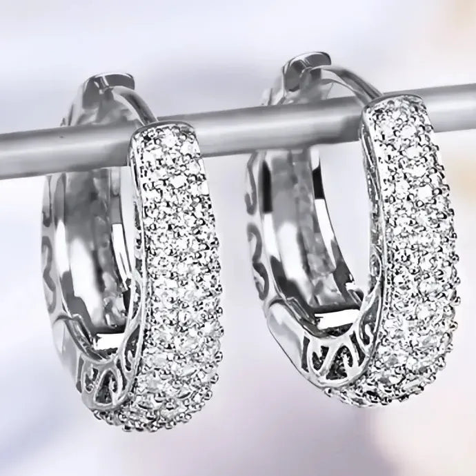 Elegant CZ Geometric Hoop Earrings for Women Silver Gold Copper Alloy Jewelry