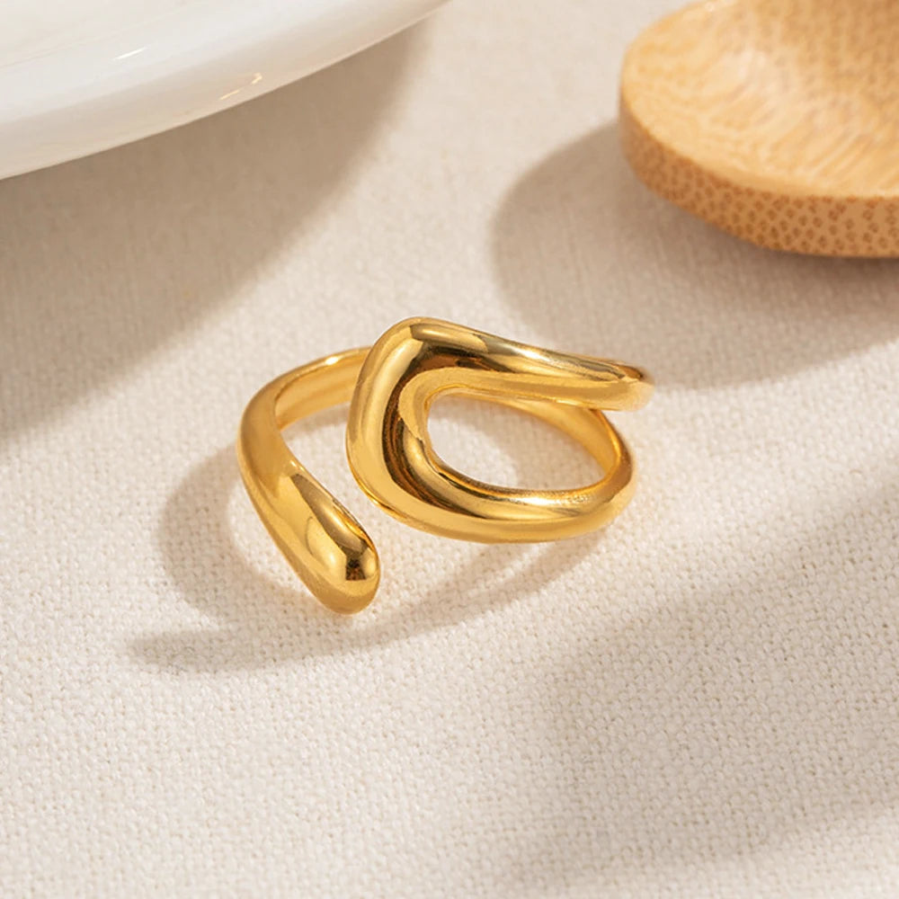 Gold Color Metal Geometric Stainless Steel Rings for Women Wedding Party Jewelry Gifts