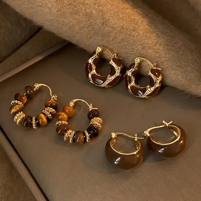 Vintage Dripping Oil U-Shaped Copper Alloy Hoop Earrings for Women 2024 Trendy Jewelry