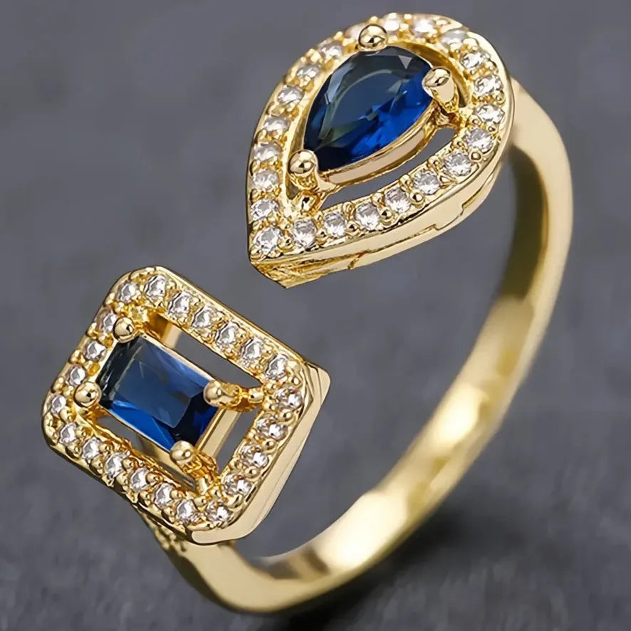 Geometric Cuff Opening Ring for Women Silver Gold Color Cubic Zirconia Fashion Jewelry