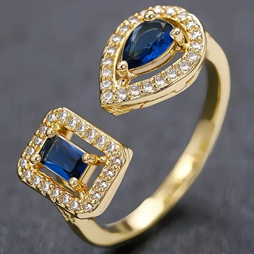 Geometric Cubic Zirconia Cuff Ring for Women Silver Gold Color Fashion Jewelry Brass
