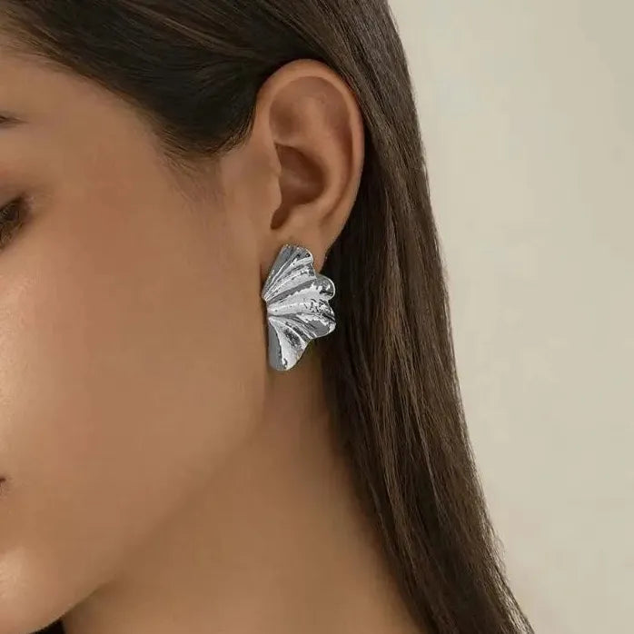Vintage Irregular Half Flower Stud Earrings for Women Elegant Nature Jewelry