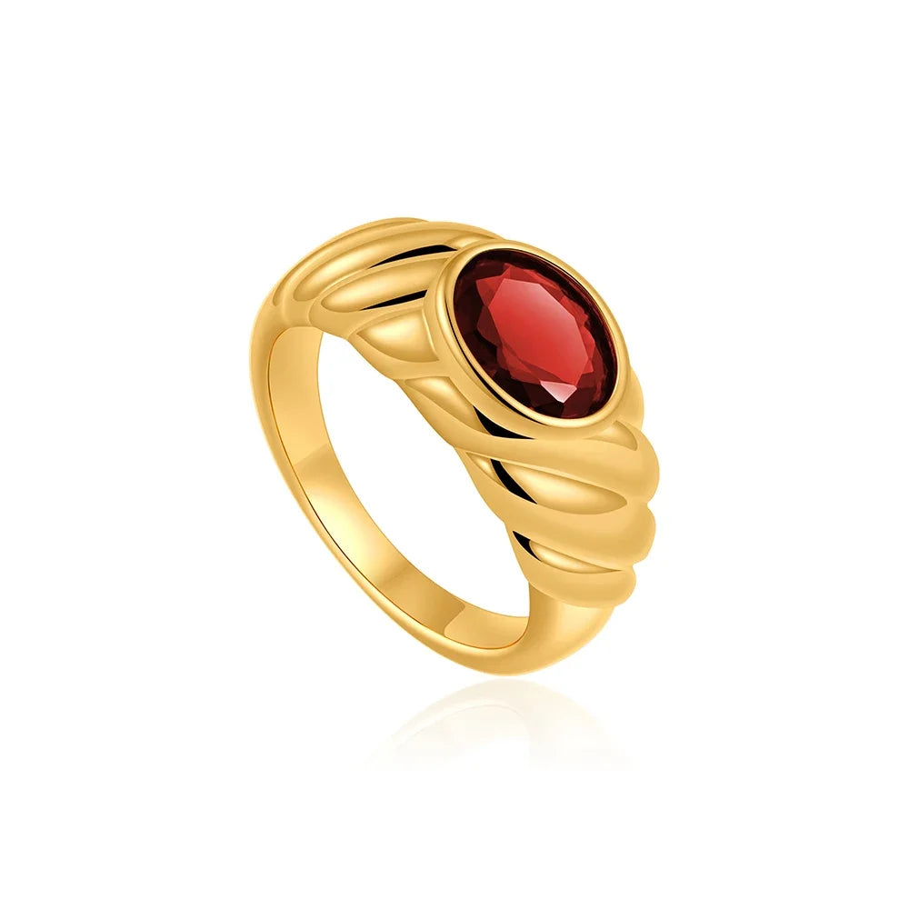 18K Gold Plated Multicolor Oval Crystal Ring for Women Hypoallergenic CZ Zircon Jewelry