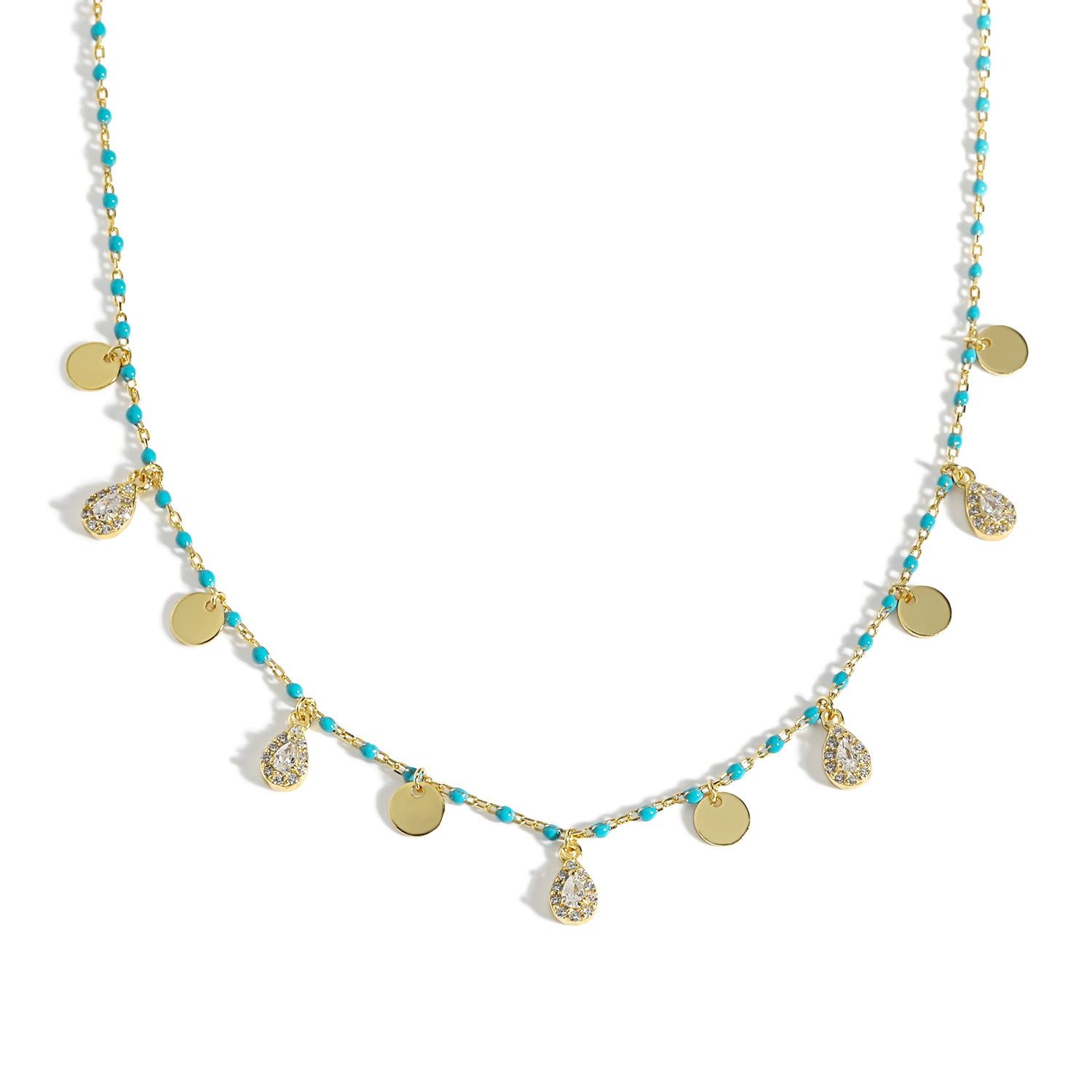 Beautiful Waterdrop CZ 925 Sterling Silver Blue Enamel Necklace