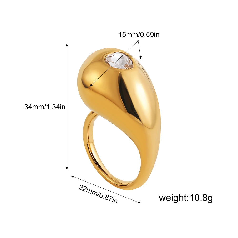 Waterdrop Multicolor Rhinestone Openable Ring Stainless Steel Pearl Vintage Jewelry