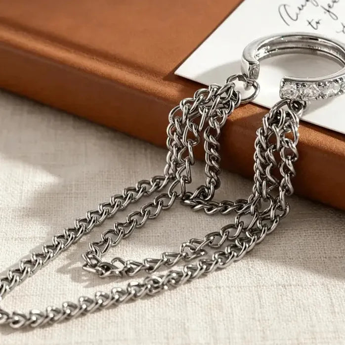 Temperament Tassel Long Clip Earrings for Women Zircon C-Shaped Chain Jewelry Trendy