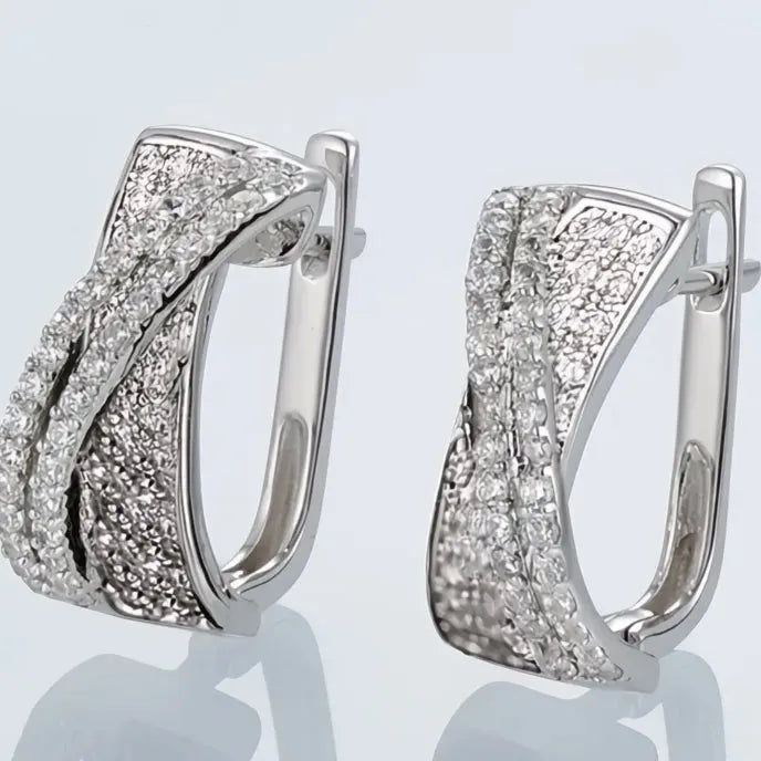 Black White Cross Hoop Earrings for Women Cubic Zirconia Fashion Jewelry Copper Alloy