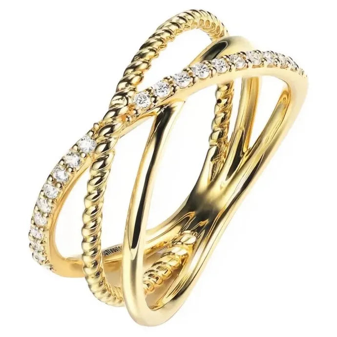 Women’s Geometric Wedding Ring Gold Color Brass Cubic Zirconia Jewelry