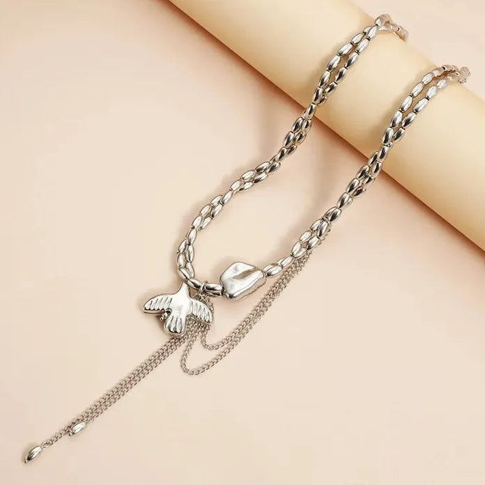 Adjustable Metal Peace Dove Pendant Necklace Zinc Alloy Vintage Gift