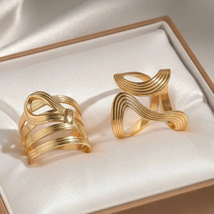Adjustable Stainless Steel Geometric Knot Open Ring Set for Women Vintage Jewelry Gift